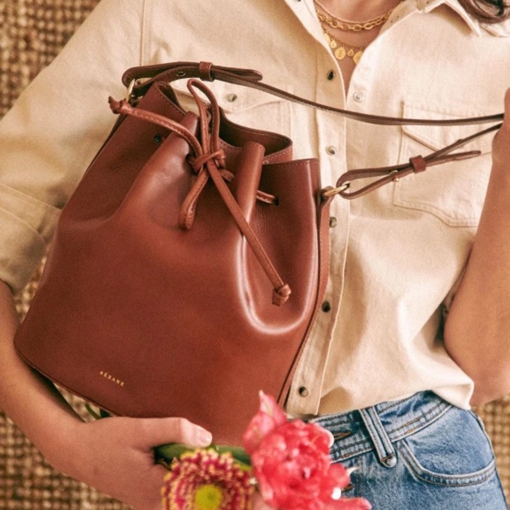 SOLD - DO NOT PURCHASE Sezane Farrow Bucket Bag Camel - Picture 1 of 11